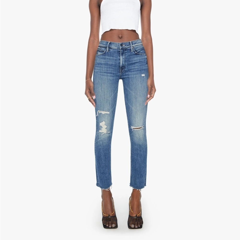 Mother The Mid Rise Dazzler Ankle Fray Weekend Warrior Straight Leg Sz 26